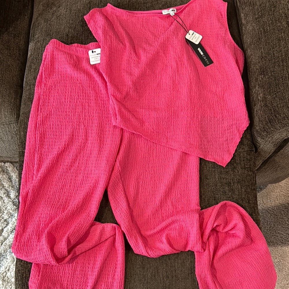 Kelly Asymmetrical Textured Pant Set - Pink